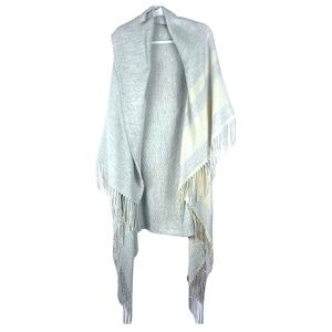 summer & rose seasonal scarfigan fringed gauzy cozy gray/tan duster Sz L/M